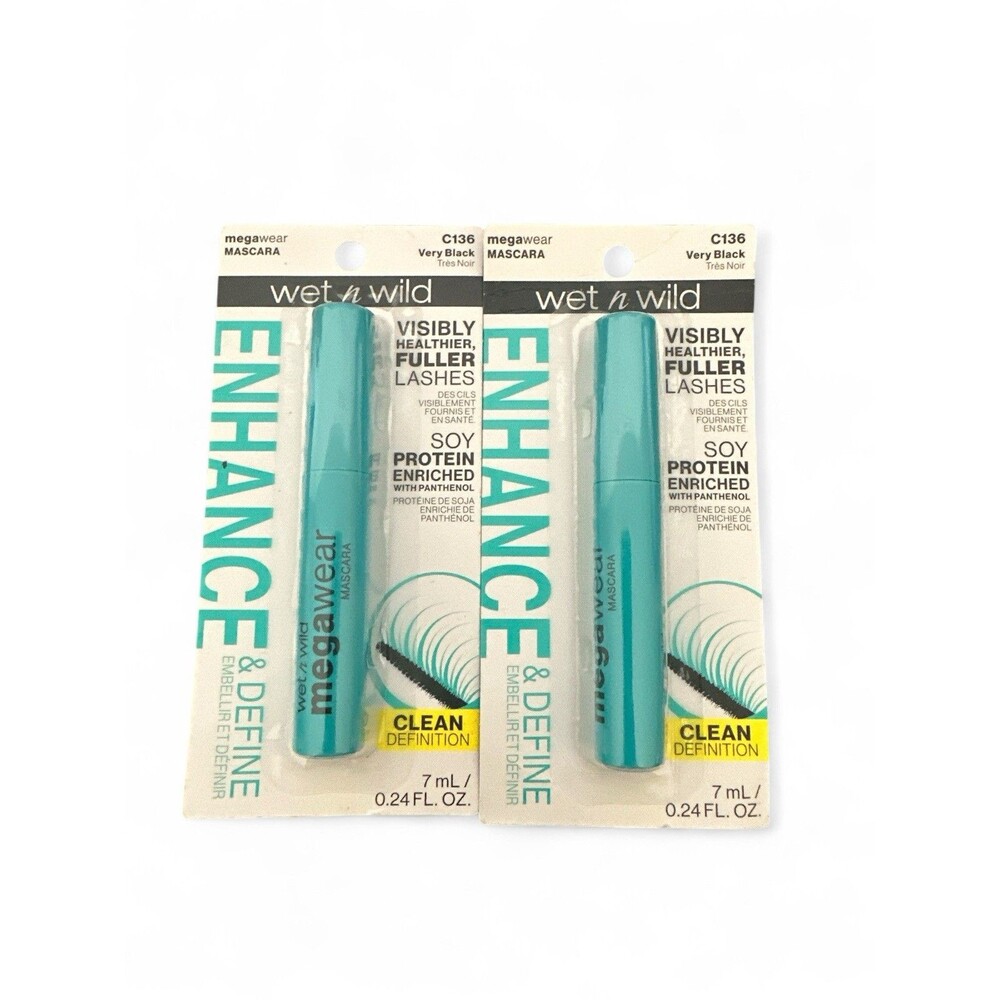 2 Wet N Wild Enhance and Define Megawear Mascara Very Black C136 New Sealed